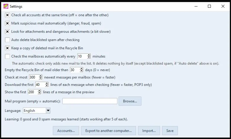 The Settings window